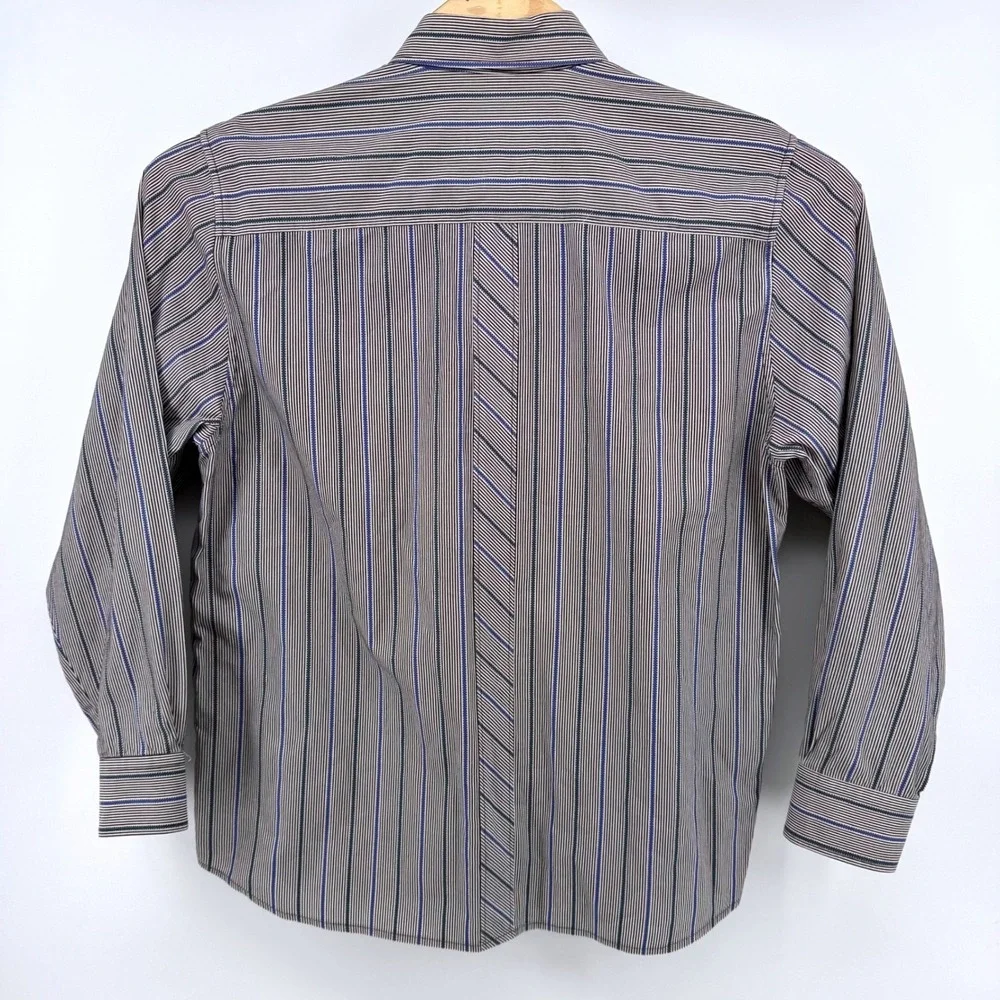 Tommy Bahama Button Down Shirt Large Blue Brown Stripe Cotton Long Sleeve T34463